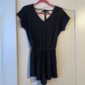She + Sky Women’s Drop Shoulder Ribbed Romper - Charcoal Size Small